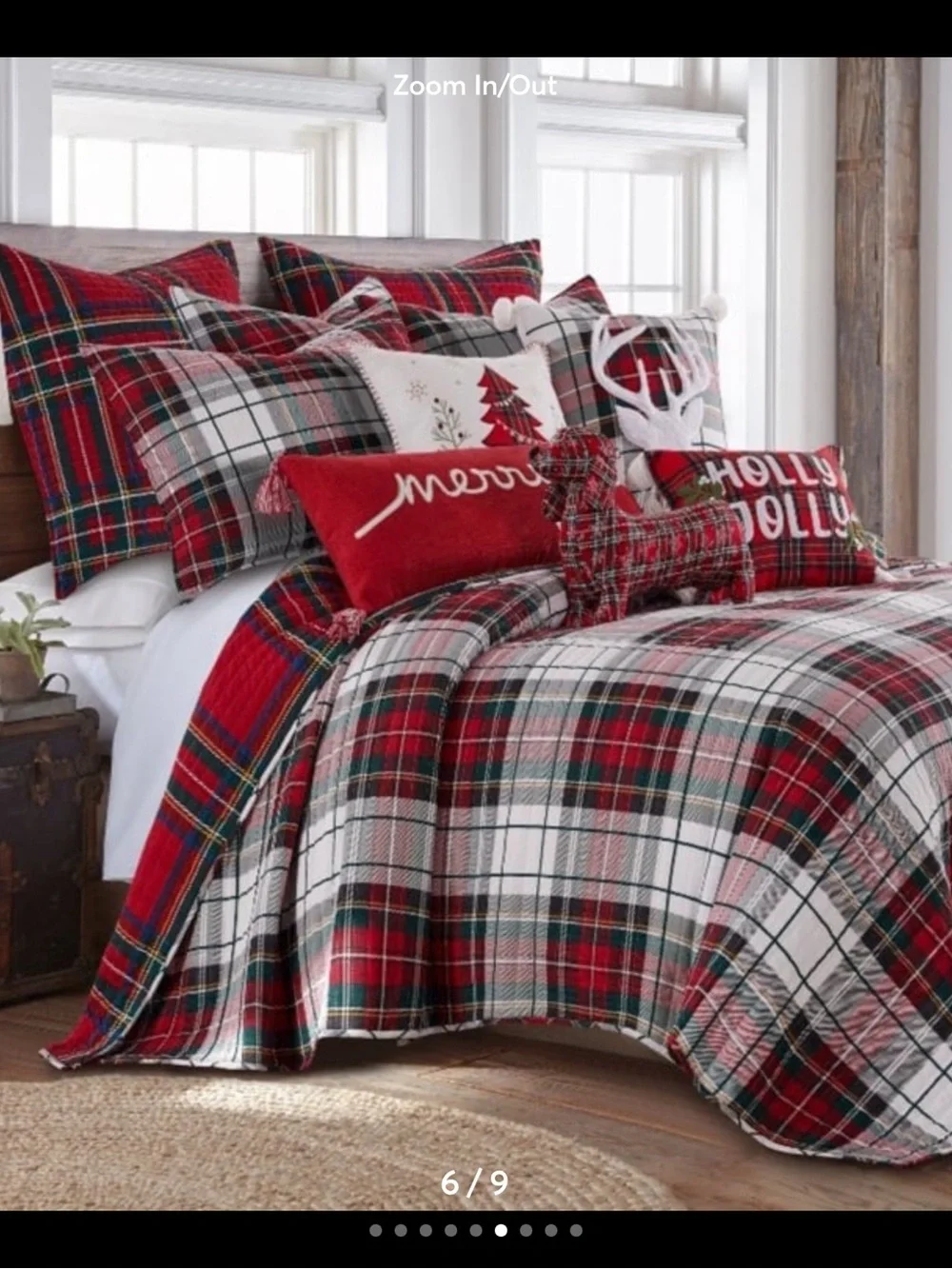 NWT Levtex Home Spencer Plaid Reindeer Throw Pillow - White Reindeer Accent
